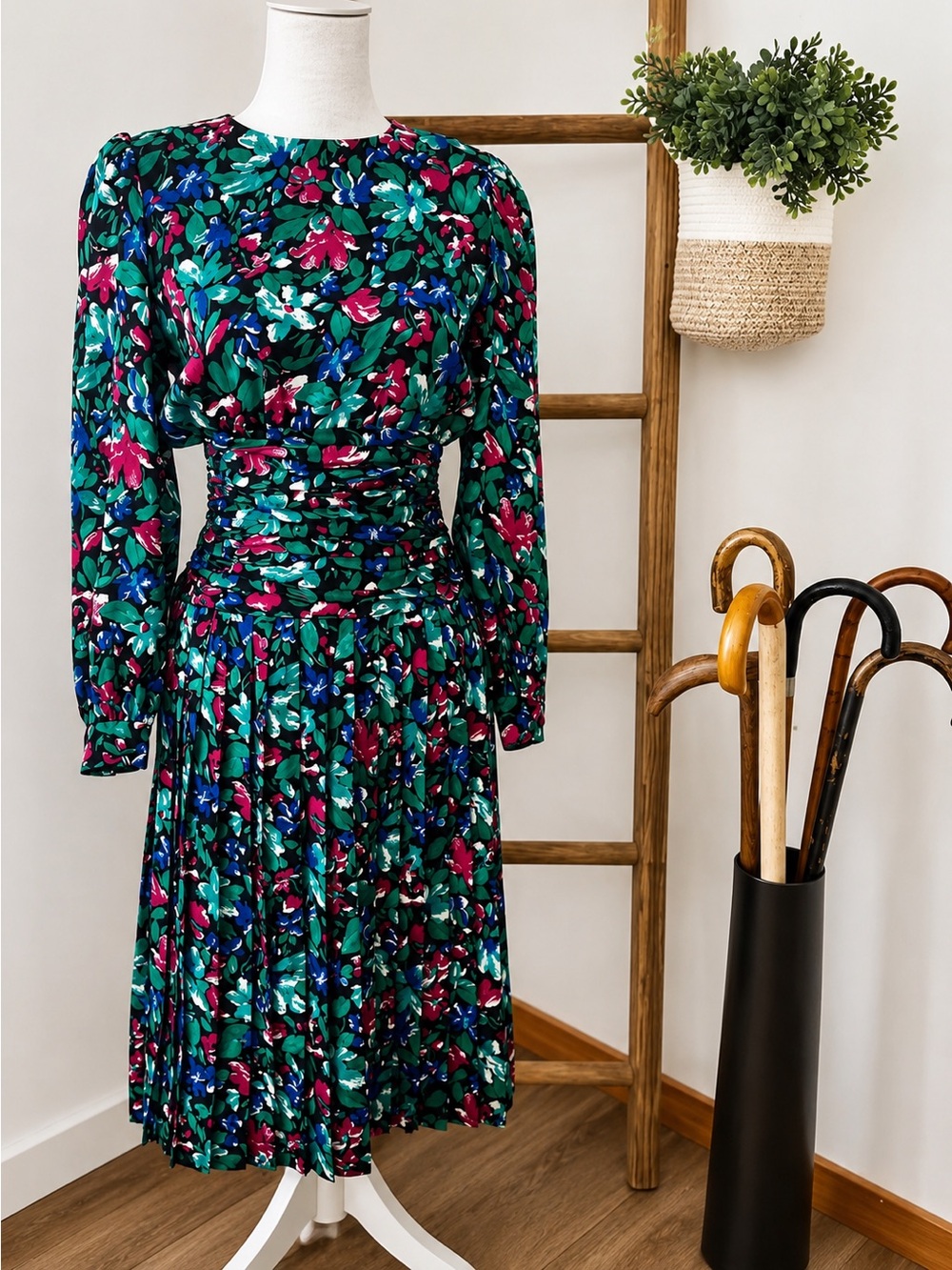 Vintage Maggy Boutique Floral Pleated Cottage Secretary Dress Sz 4